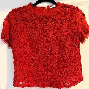 Zara Vibrant Red Lace Blouse